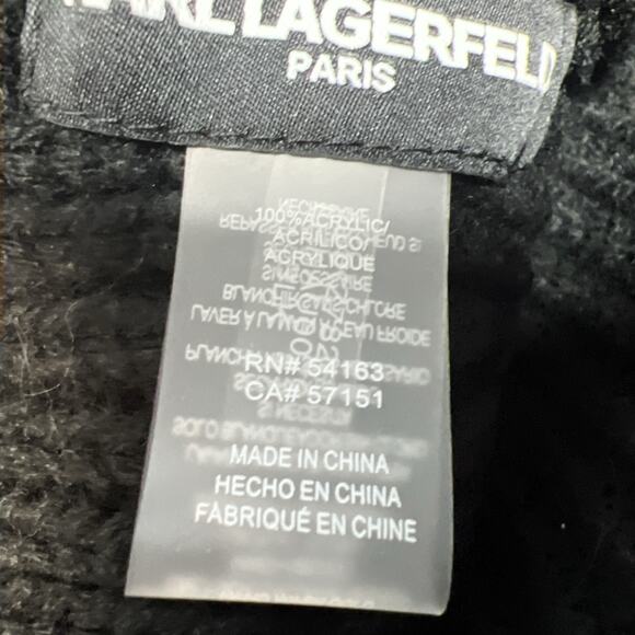 KARL LAGERFELD Womens Knit Beanie Hat Rhinestone Cat Logo Black Pom Pom Winter - Picture 5 of 10